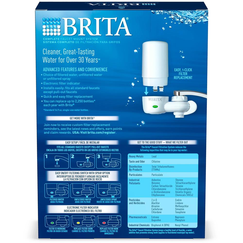 Brita Complete Water Faucet Filtration System With Light Indicator - Faucet - 100 gal Filter Life (Water Capacity) - 1 Each - White, Blue. Picture 2