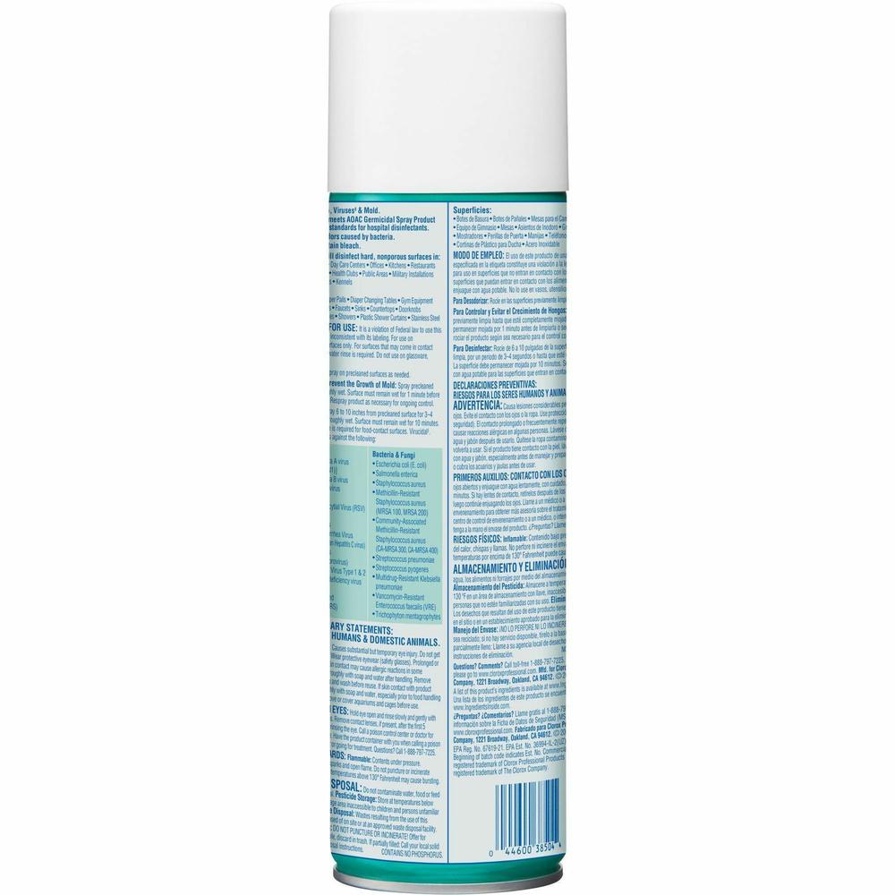 Clorox Commercial Solutions Disinfecting Aerosol Spray - 19 fl oz (0.6 quart) - Fresh Scent - 12 / Carton - Pleasant Scent, Disinfectant. Picture 6
