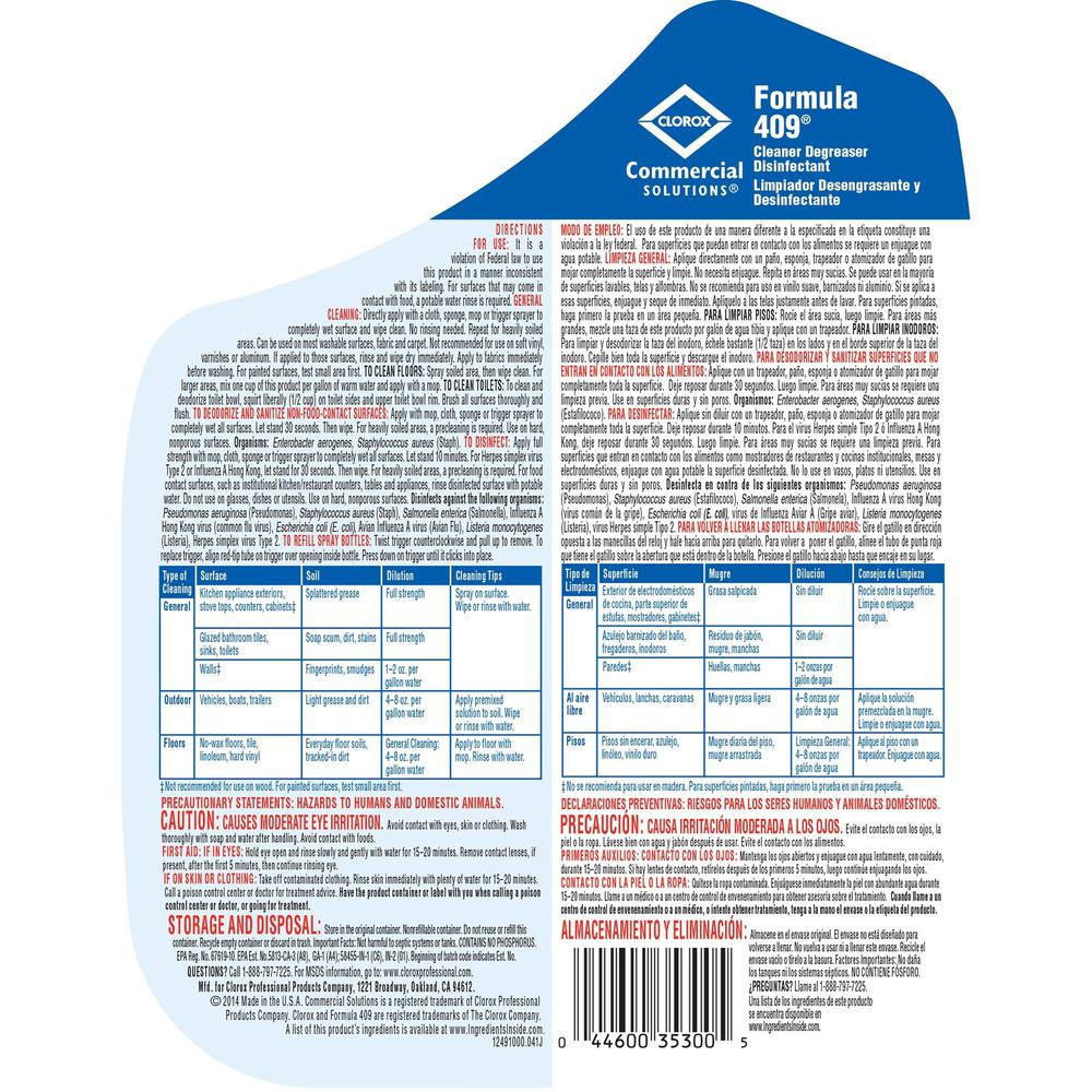 Clorox Commercial Solutions Formula 409 Cleaner Degreaser Disinfectant Refill - Liquid - 128fl oz - 4 / Carton - Refill. Picture 4