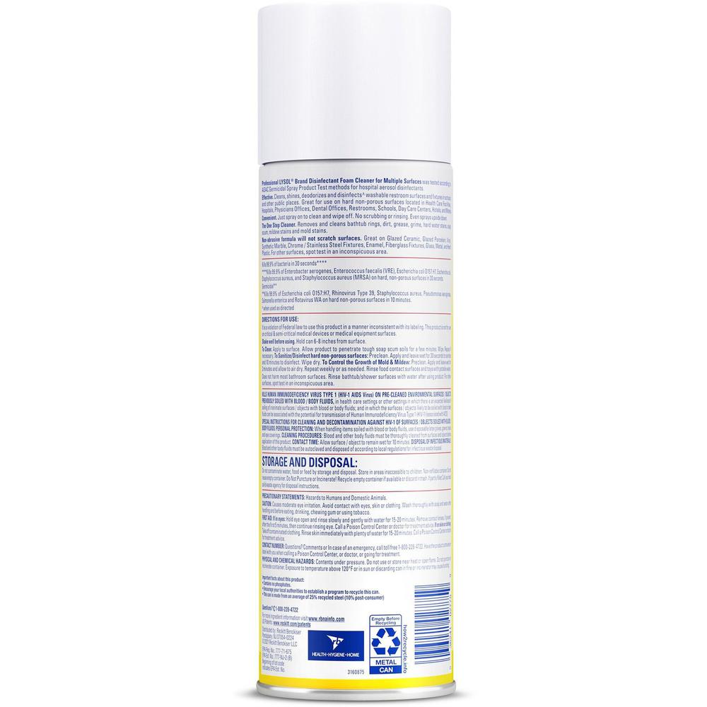 Professional Lysol Disinfectant Foam Cleaner - For Multi Surface - 24 oz (1.50 lb) - Fresh Clean Scent - 12 / Carton - Pleasant Scent, Disinfectant, CFC-free. Picture 4