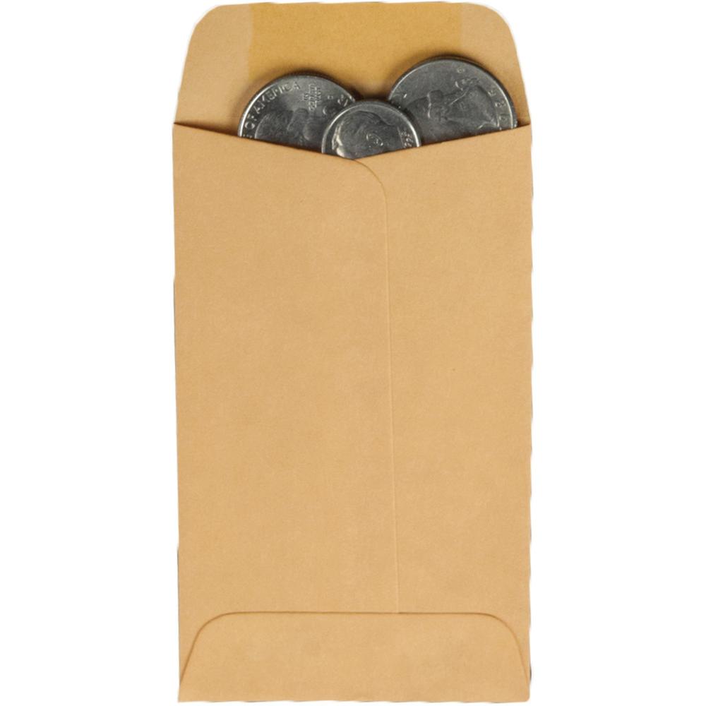 Quality Park No. 3 Coin and Small Parts Envelope with Gummed Flap - Coin - #3 - 2 1/2" Width x 4 1/4" Length - 28 lb - Gummed - Kraft - 500 / Box - Kraft. Picture 3