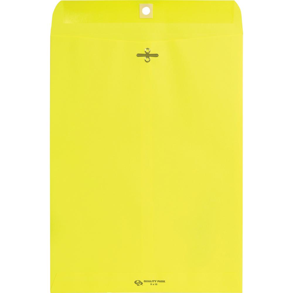 Quality Park 9 x 12 Clasp Envelopes with Deeply Gummed Flaps - Clasp - #90 - 9" Width x 12" Length - 28 lb - Gummed - 10 / Pack - Yellow. Picture 5