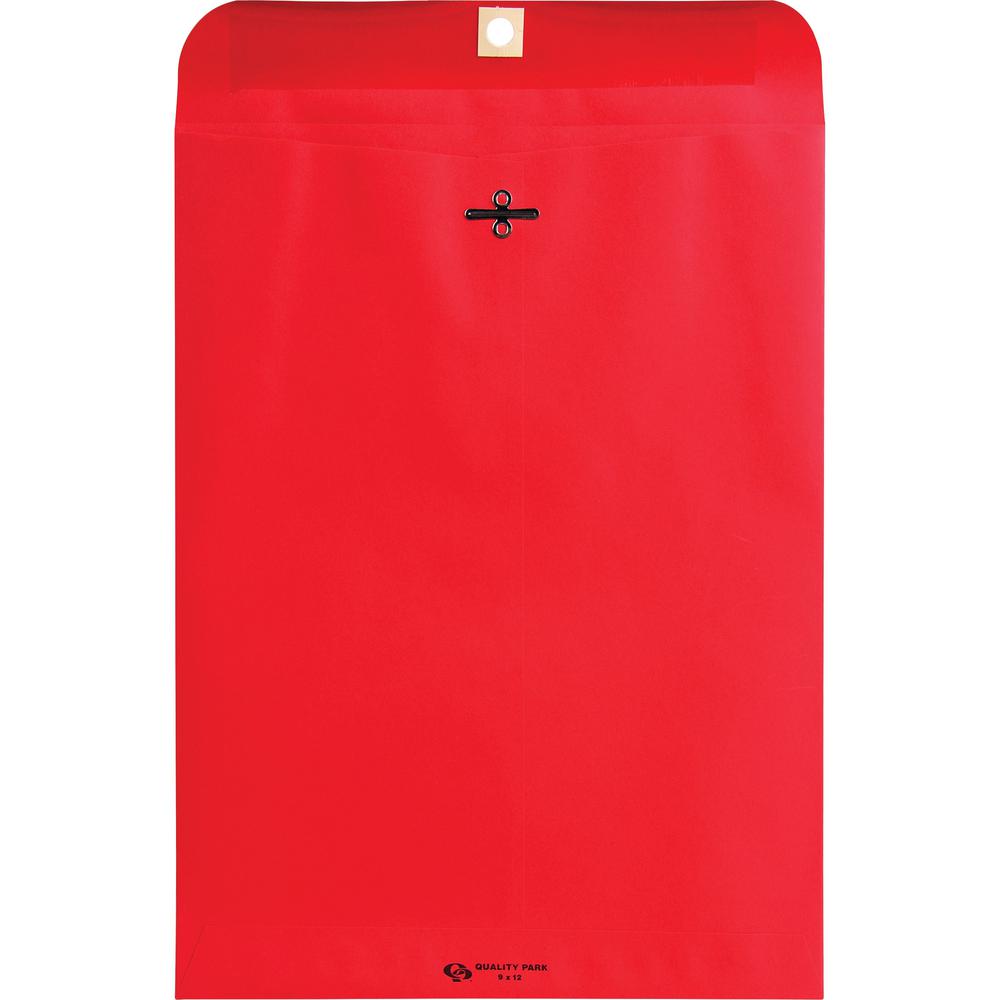 Quality Park Brightly Colored 9x12 Clasp Envelopes - Clasp - #90 - 9" Width x 12" Length - 28 lb - Clasp - Paper - 10 / Pack - Red. Picture 5
