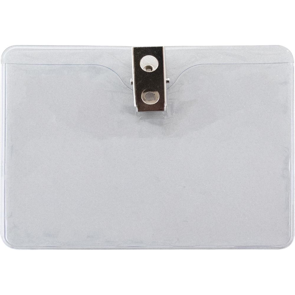 Advantus Horizontal Badge Holder with Clip - 4" x 3" - Vinyl - 50 / Pack - Clear. Picture 4