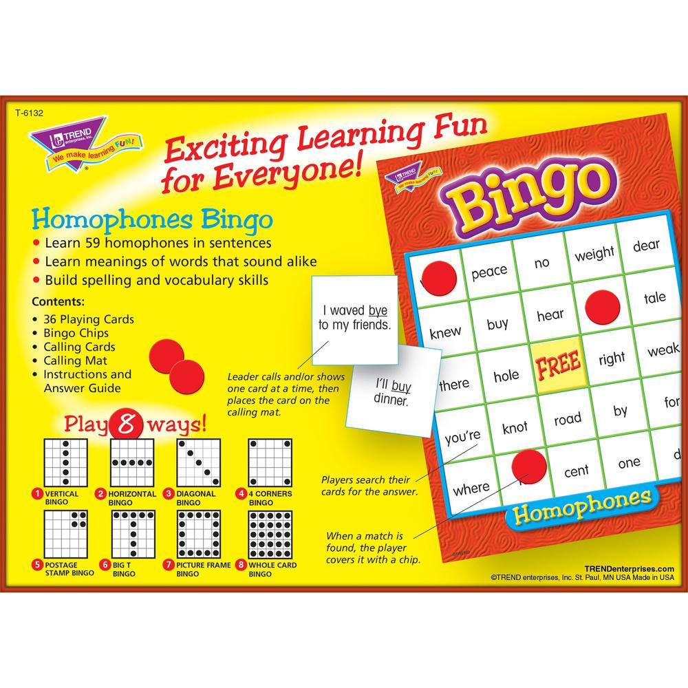 Trend Homonyms Bingo Game - Theme/Subject: Learning - Skill Learning: Spelling, Vocabulary, Language - 9-13 Year. Picture 3