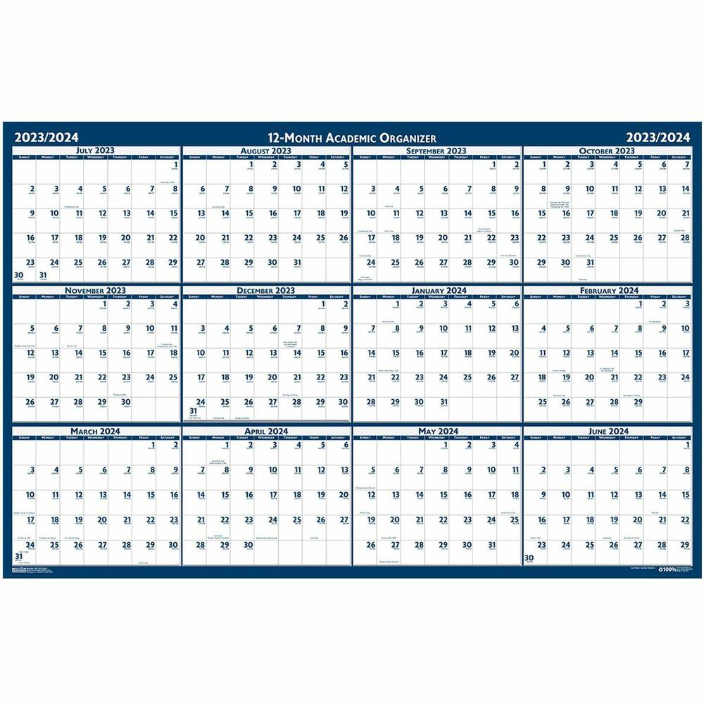 House of Doolittle Academic July-June Wall Calendar - Julian Dates - Monthly - 1 Year - July 2022 till June 2023 - 24" x 37" Sheet Size - 1.13" x 1.63" , 1.25" x 1.38" Block - Blue, Gray - Paper - Lam. Picture 3