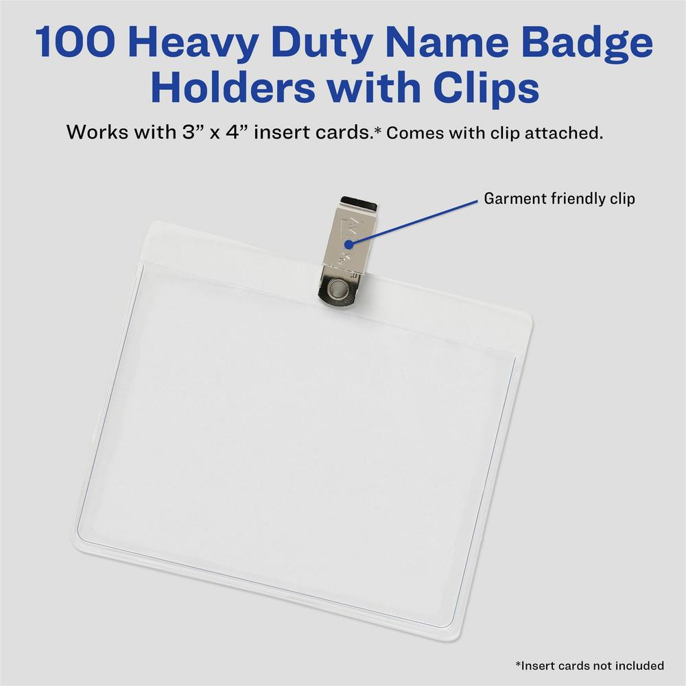 Avery&reg; Heavy-Duty Badge Holders - Clip Style - Support 3" x 4" Media - Horizontal - 4" x 3" - Plastic - 100 / Box - Clear. Picture 5