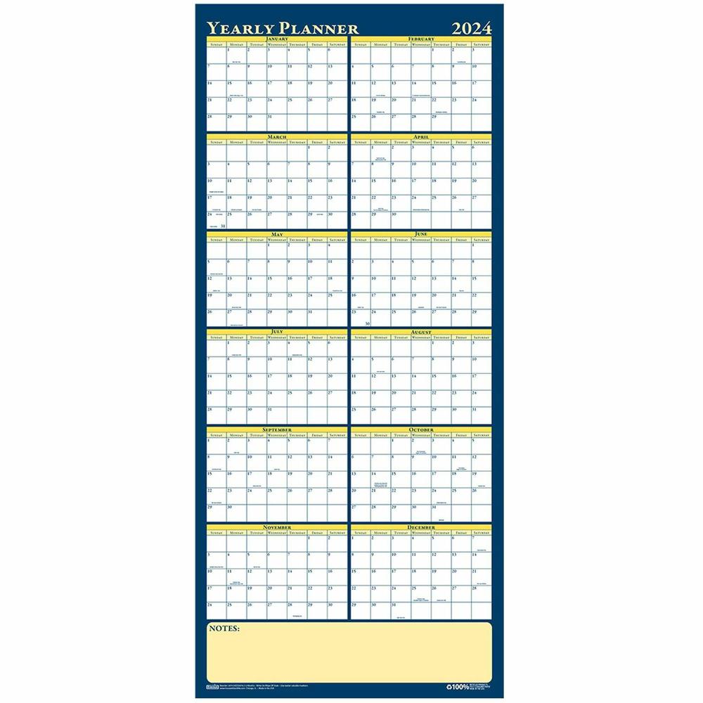 House of Doolittle Laminated Yearly Wall Planner - Julian Dates - Yearly - 12 Month - January 2024 - December 2024 - 60" x 26" Sheet Size - 2" x 1.75" , 1.63" x 2" Block - Paper - Erasable, Laminated . Picture 4
