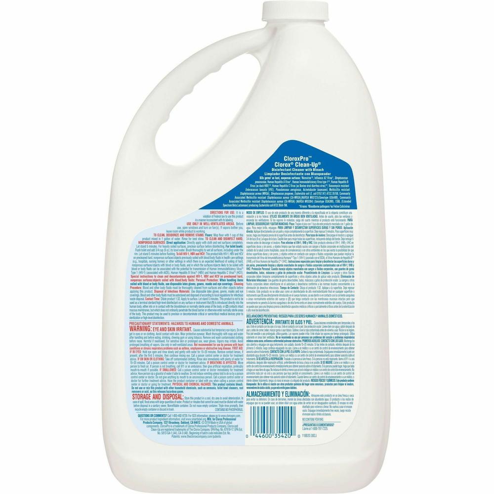 CloroxPro&trade; Clean-Up Disinfectant Cleaner with Bleach Refill - Liquid - 128 fl oz (4 quart) - Original Scent - 4 / Carton - Clear, Pale Yellow. Picture 4