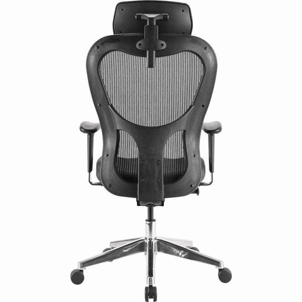 Lorell High Back Executive Chair - Black Leather Seat - Aluminum Frame - 5-star Base - 1 Each. Picture 4