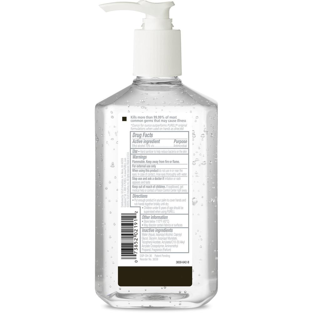 PURELL&reg; Hand Sanitizer Gel - Clean Scent - 12 fl oz (354.9 mL) - Pump Bottle Dispenser - Multipurpose - Moisturizing - Clear - Triclosan-free, Paraben-free, Phthalate-free - 12 / Carton. Picture 3