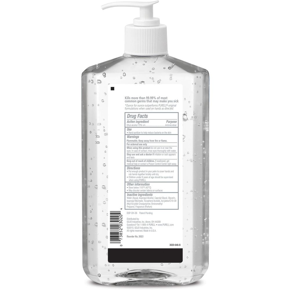 PURELL&reg; Advanced Hand Sanitizer - Clean Scent - 20 fl oz (591.5 mL) - Pump Bottle Dispenser - Kill Germs - Hand, Skin - Moisturizing - Clear - Triclosan-free, Paraben-free, Phthalate-free - 1 Each. Picture 5