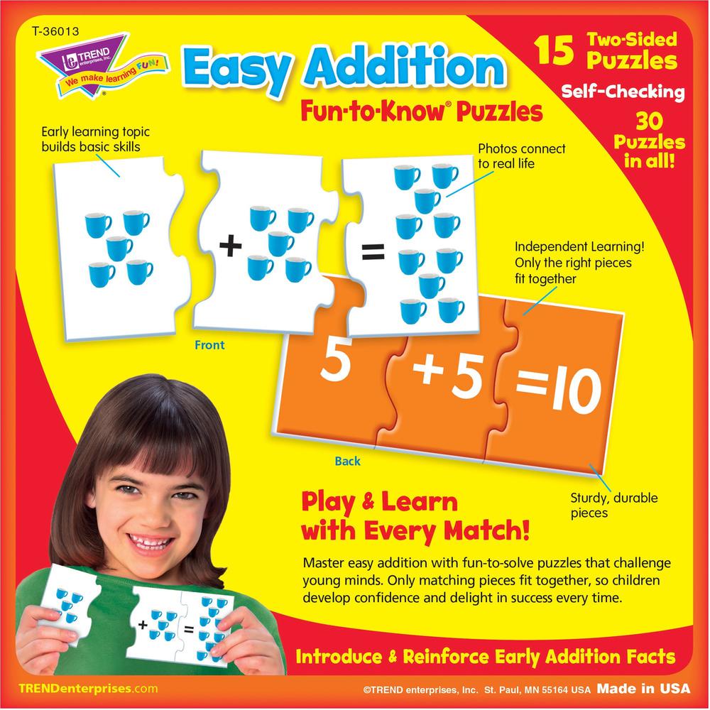 Trend Easy Addition Fun-to-Know Puzzles - Theme/Subject: Learning - Skill Learning: Addition, Number Recognition - 5 Year & Up - 45 Pieces - Multicolor. Picture 4