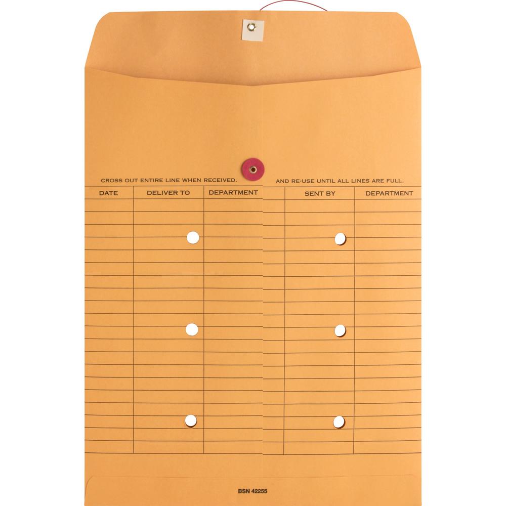 Business Source 2-sided Inter-Department Envelopes - Inter-department - 10" Width x 13" Length - 28 lb - String/Button - Kraft - 100 / Box - Kraft. Picture 2