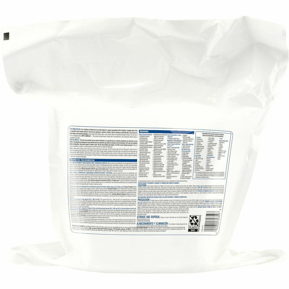 Clorox Healthcare Bleach Germicidal Wipes Refill - For Healthcare - Ready-To-Use - 12" Length x 12" Width - 110 / Pack - 1 Each - Disinfectant, Anti-bacterial - White. Picture 6