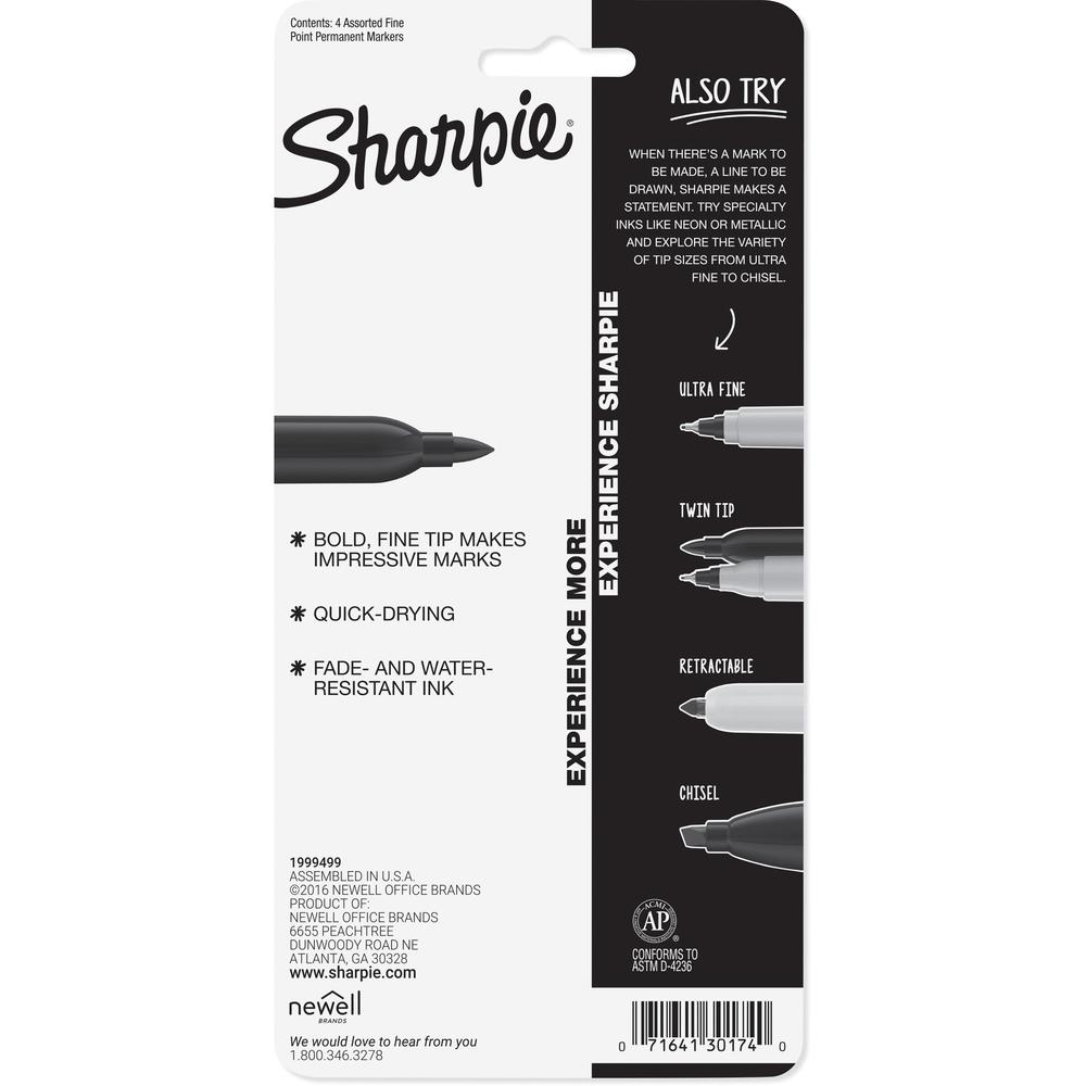 Sharpie Fine Point Permanent Marker - Fine Marker Point - Blue, Black, Green, Red Oil Based Ink - 4 / Pack. Picture 3