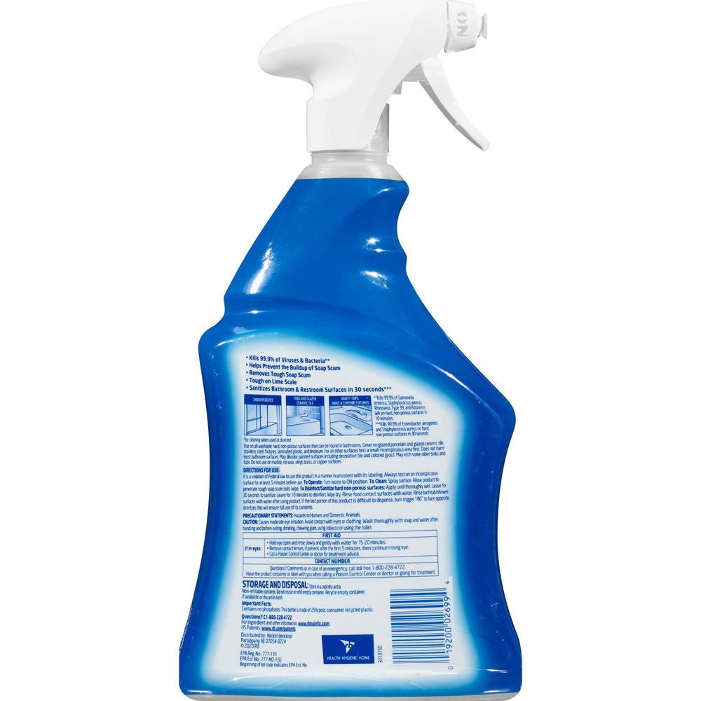 Lysol Bathroom Cleaner Spray - 32 fl oz (1 quart) - Fresh Scent - 12 / Carton - Disinfectant - Clear. Picture 6