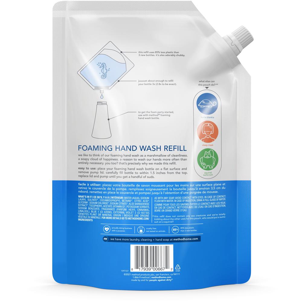 Method Foaming Hand Soap Refill - Sea Mineral ScentFor - 28 fl oz (828.1 mL) - Hand - Light Blue - Triclosan-free, Paraben-free, Phthalate-free - 1 Each. Picture 2