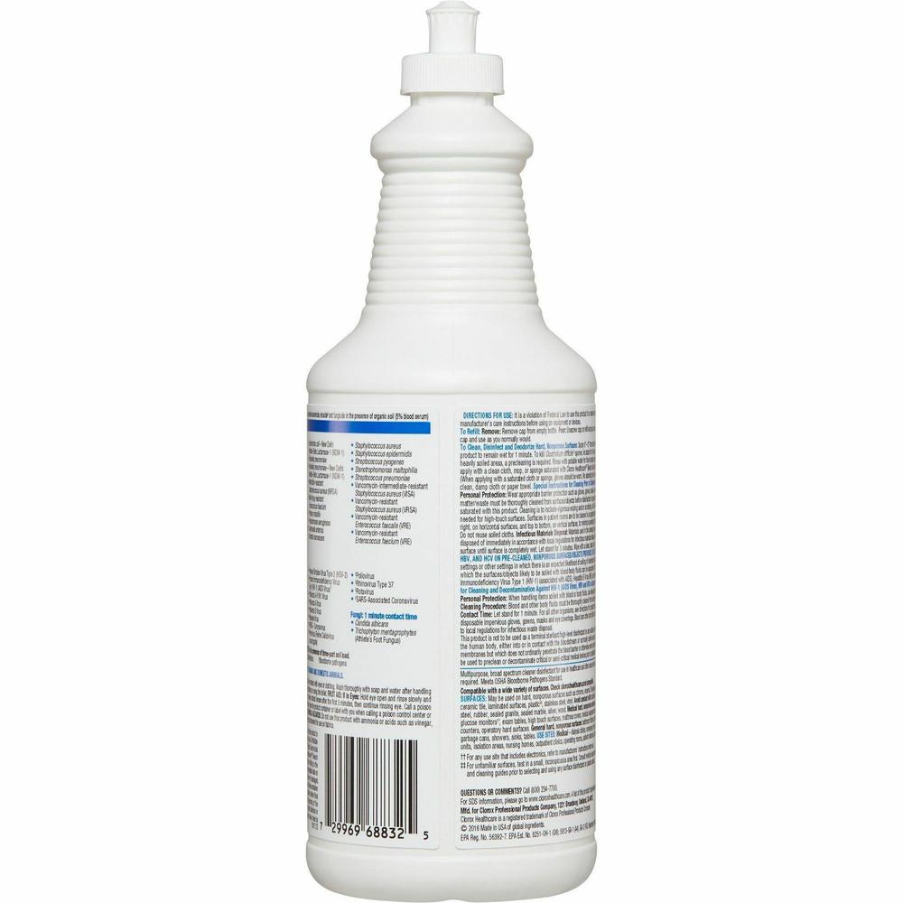 Clorox Healthcare Pull-Top Bleach Germicidal Cleaner - Ready-To-Use Liquid - 32 fl oz (1 quart) - 1 Each - White. Picture 4