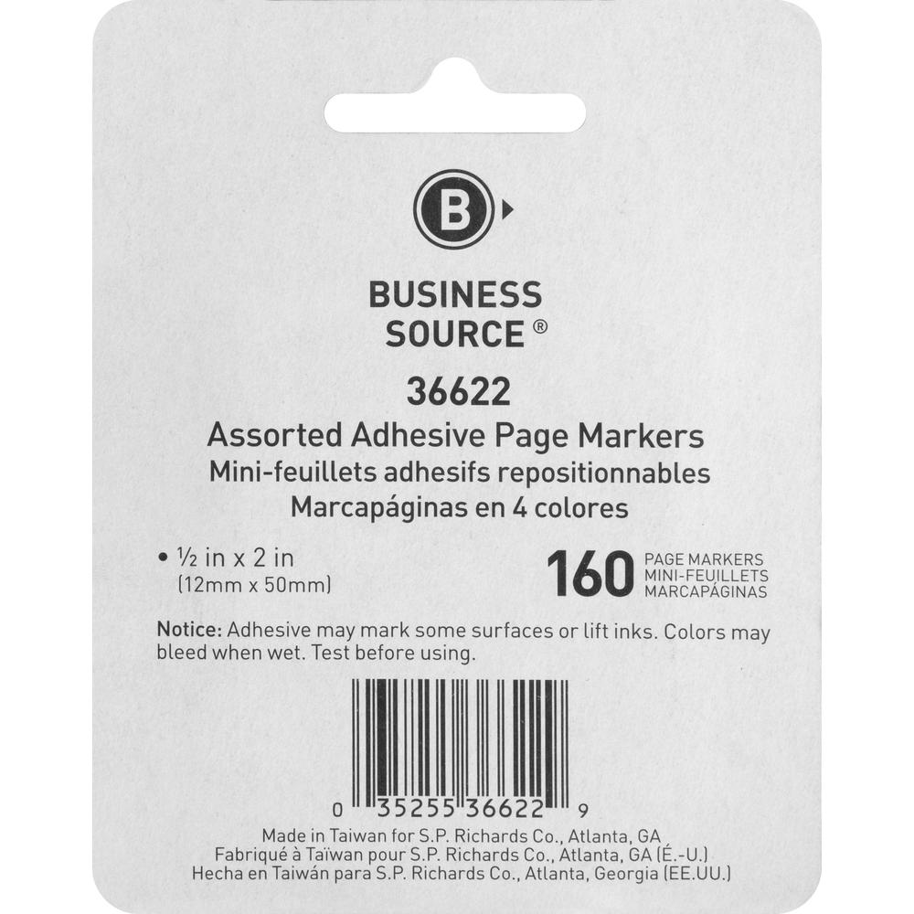 Business Source Removable Page Markers - 40 x Yellow, 40 x Green, 40 x Pink, 40 x Orange - 0.75" x 2" - Rectangle - Assorted - Removable, Repositionable, Self-adhesive - 4 / Pack. Picture 4
