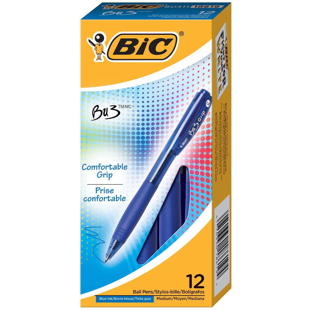 BIC BU3 Retractable Ballpoint Pen - Medium Pen Point - 1 mm Pen Point Size - Retractable - Blue - Blue Barrel - 1 Dozen. Picture 4