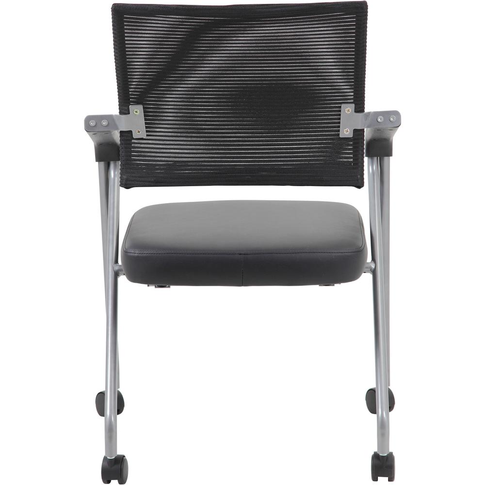 Boss Caressoft Plus Training Chair - Black Vinyl Seat - Black Mesh Back - Pewter Frame - Four-legged Base - Armrest - 2 / Carton. Picture 6