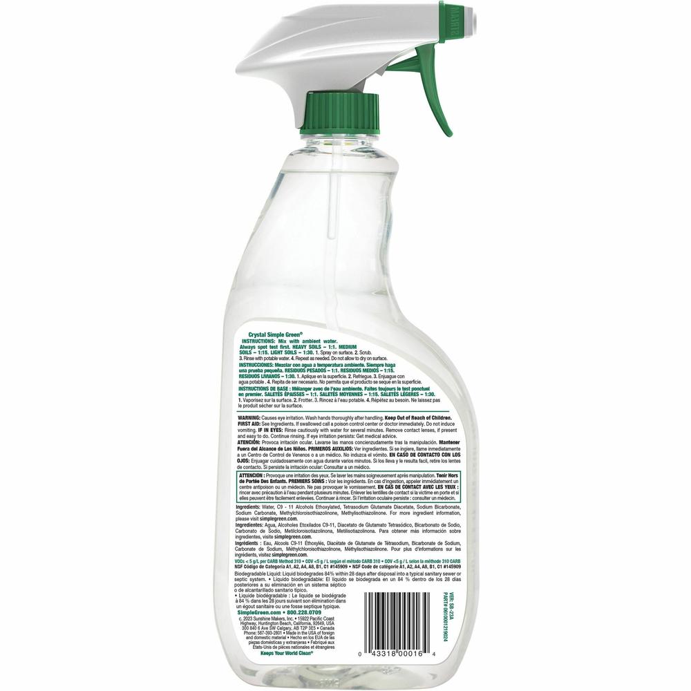 Simple Green Crystal Industrial Cleaner/Degreaser - Concentrate Spray - 24 fl oz (0.8 quart) - 12 / Carton - Clear. Picture 2