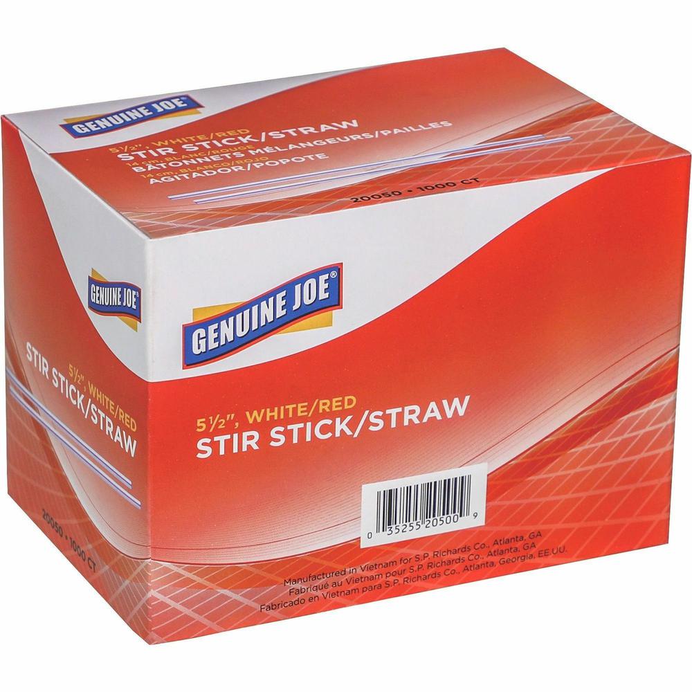Genuine Joe 5-1/2" Plastic Stir Stick/Straws - 5.5" Length - Plastic - 40 / Carton - White. Picture 5
