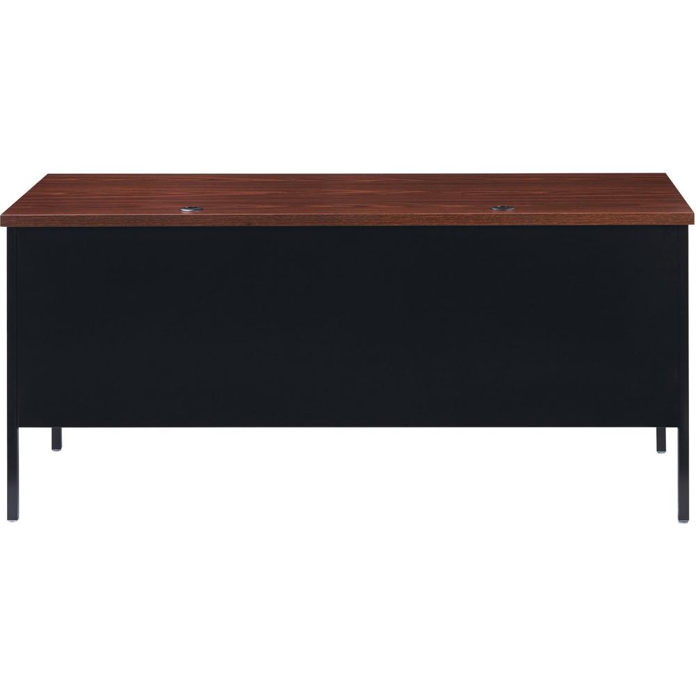 Lorell Fortress Series 66" Right-Pedestal Desk - Laminated Rectangle, Walnut Top - 30" Table Top Length x 66" Table Top Width x 1.13" Table Top Thickness - 29.50" Height - Assembly Required - Black Wa. Picture 7