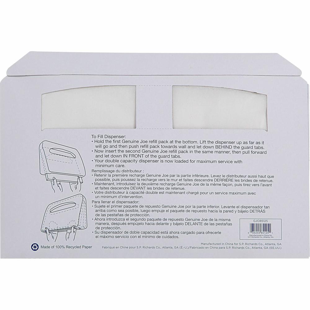 Genuine Joe Toilet Seat Covers - Half-fold - For Public Toilet - 250 / Pack - 20 / Carton - White. Picture 3