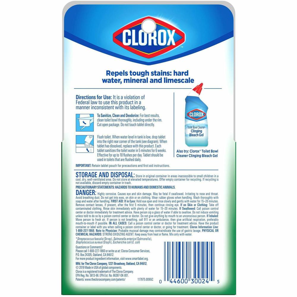 Clorox Ultra Clean Toilet Tablets Bleach - For Toilet Bowl - 3.50 oz (0.22 lb) - 2 / Pack - 1 Each - Deodorize - White. Picture 8