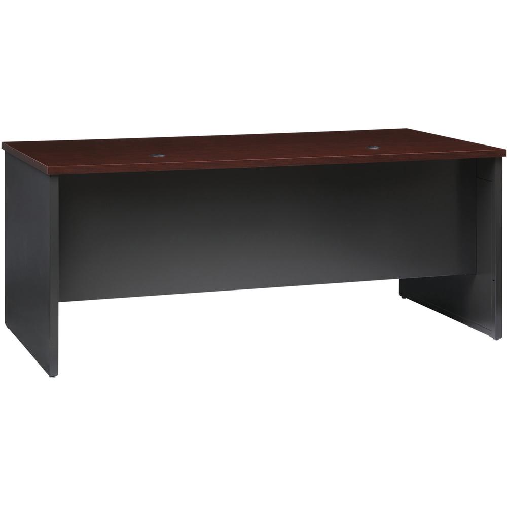 Lorell Mahogany Laminate/Charcoal Modular Desk Series Pedestal Desk - 2-Drawer - 72" x 36" , 1.1" Top - 2 x Box, File Drawer(s) - Double Pedestal - Material: Steel - Finish: Mahogany Laminate, Charcoa. Picture 5