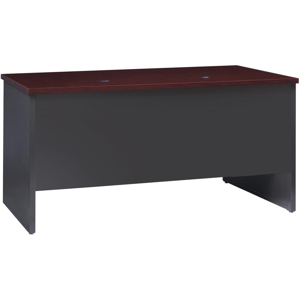 Lorell Mahogany Laminate/Charcoal Modular Desk Series Pedestal Desk - 2-Drawer - 60" x 30" , 1.1" Top - 2 x Box, File Drawer(s) - Double Pedestal - Material: Steel - Finish: Mahogany Laminate, Charcoa. Picture 2