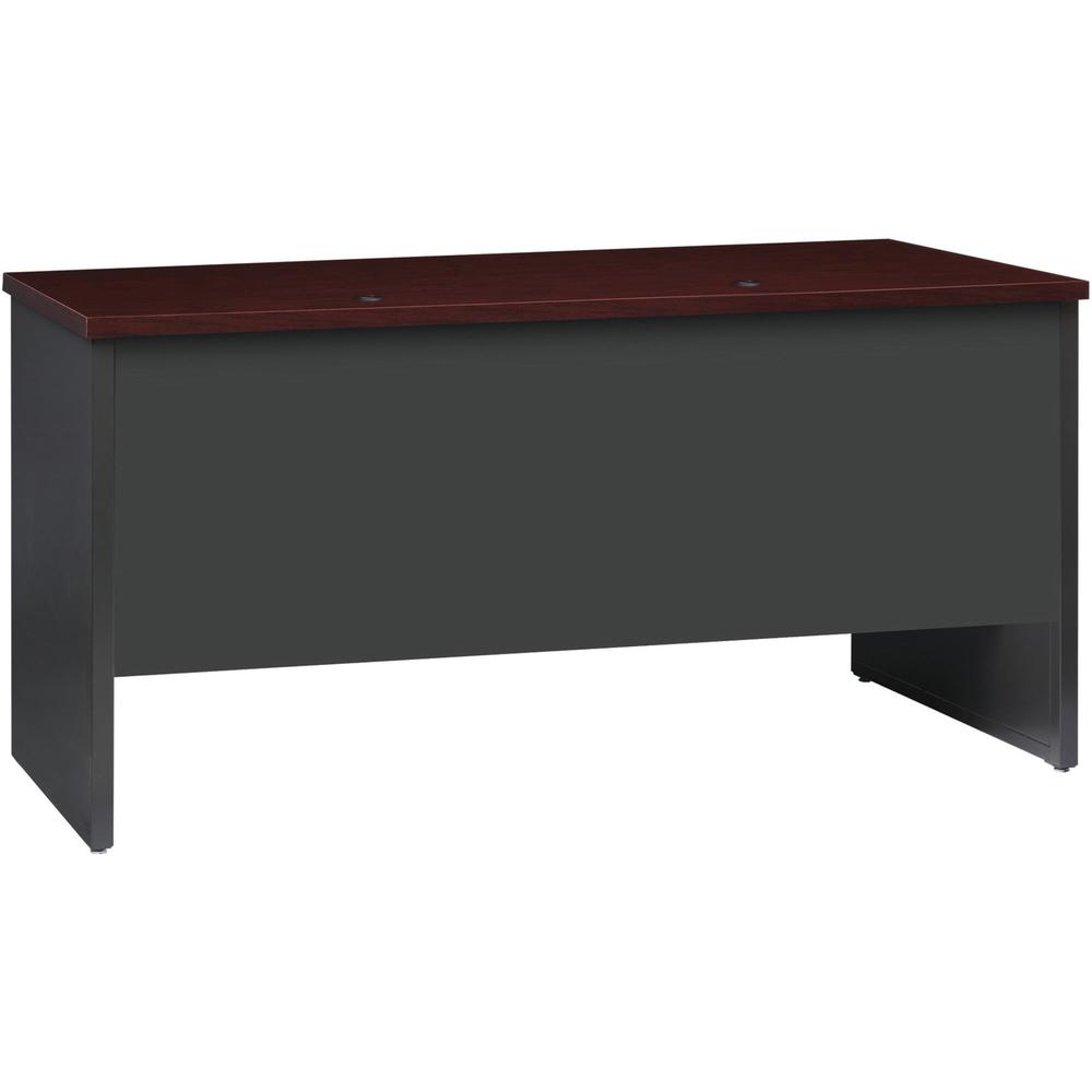 Lorell Fortress Modular Series Double-pedestal Credenza - 60" x 24" , 1.1" Top - 2 x Box, File Drawer(s) - Double Pedestal - Material: Steel - Finish: Mahogany Laminate, Charcoal - Scratch Resistant, . Picture 4