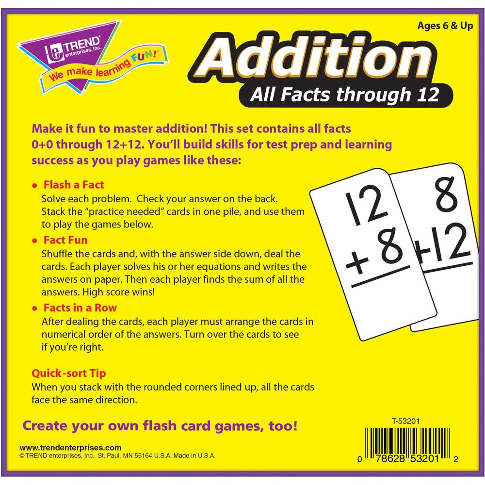 Trend Addition all facts through 12 Flash Cards - Theme/Subject: Learning - Skill Learning: Addition - 169 Pieces - 6+ - 169 / Box. Picture 7