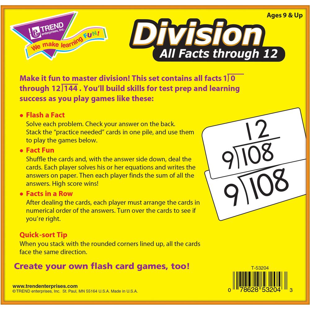 Trend Division all facts through 12 Flash Cards - Theme/Subject: Learning - Skill Learning: Division - 156 Pieces - 9+ - 156 / Box. Picture 2