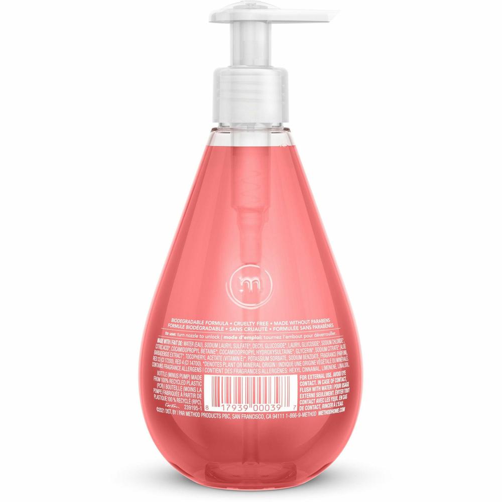 Method Gel Hand Soap - Pink Grapefruit ScentFor - 12 fl oz (354.9 mL) - Pump Bottle Dispenser - Hand - Pink - Non-toxic, Triclosan-free - 6 / Carton. Picture 4