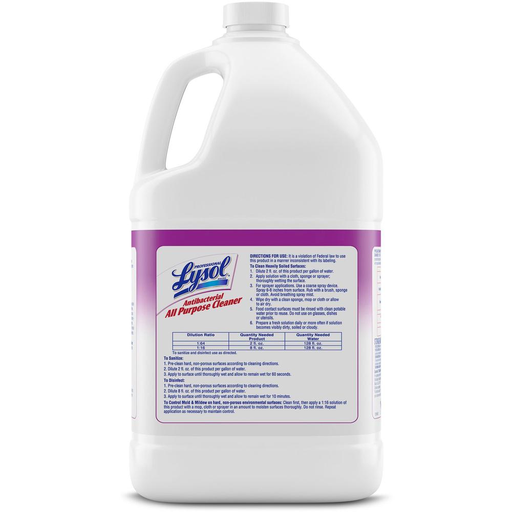 Professional Lysol Antibacterial All Purpose Cleaner - Concentrate Liquid - 128 fl oz (4 quart) - 4 / Carton - Clear/Fluorescent Green. Picture 4