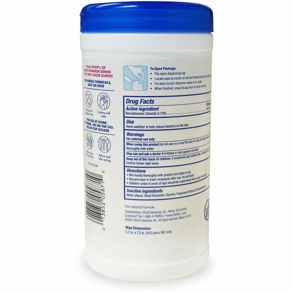 PURELL&reg; Clean Scent Hand Sanitizing Wipes - Clean - White - 40 Per Canister - 6 / Carton. Picture 2