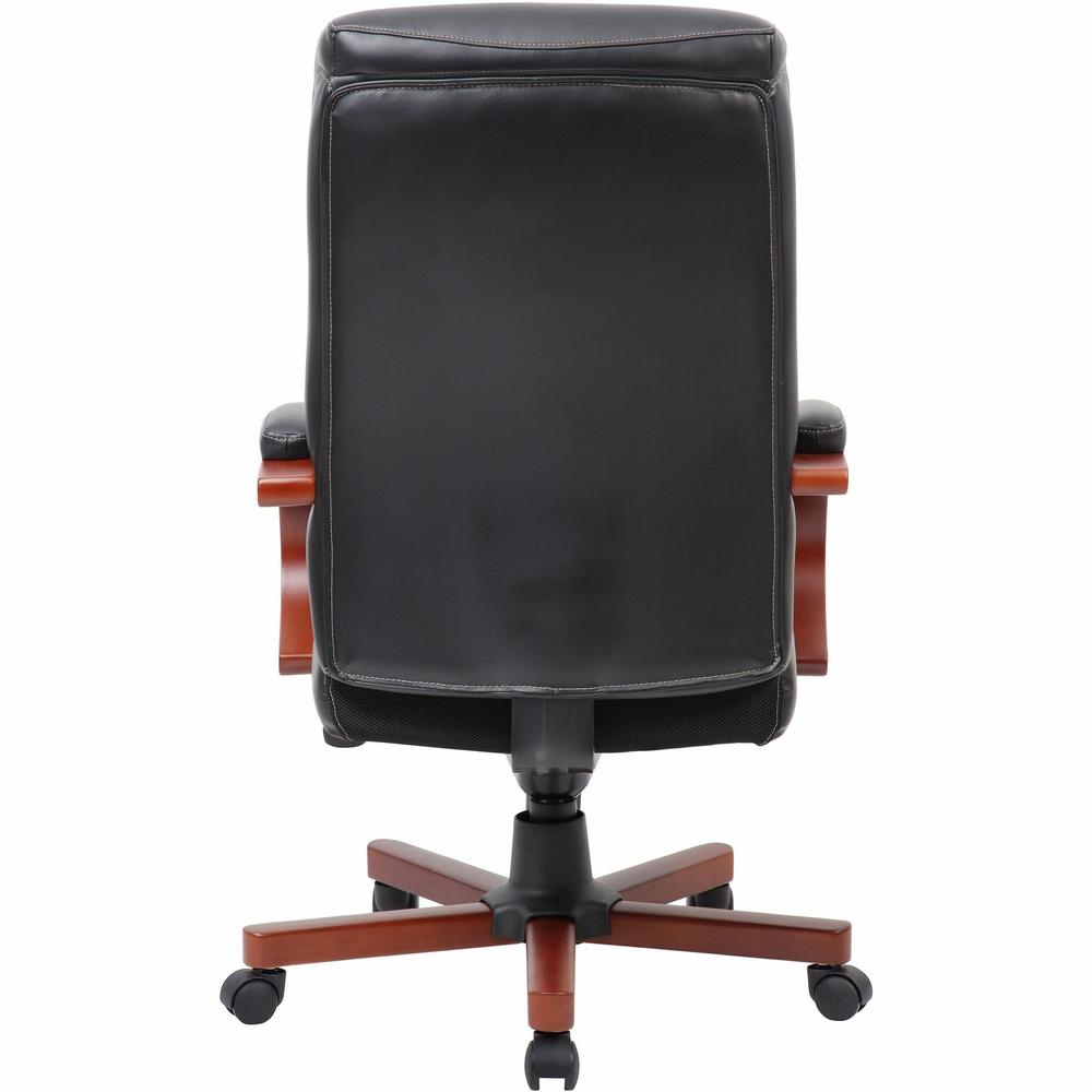 Lorell Executive Chair - Black Bonded Leather Seat - Black Bonded Leather Back - High Back - Black, Mahogany - 1 Each. Picture 4