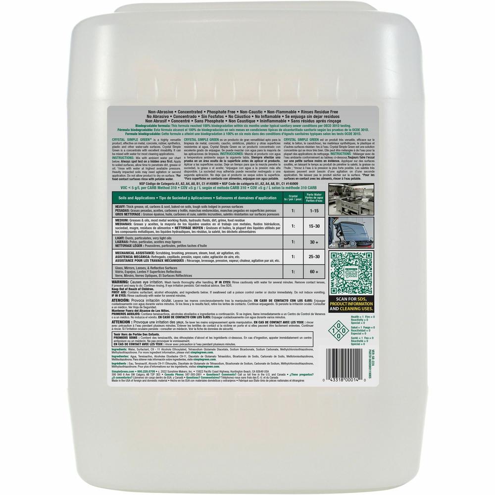 Simple Green Crystal Industrial Cleaner/Degreaser - 640 fl oz (20 quart) - 1 Each - Clear. Picture 3