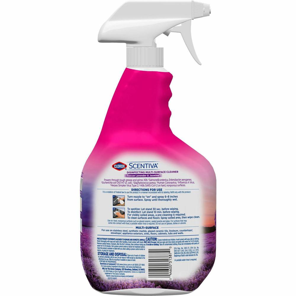 Clorox Scentiva Multi-Surface Cleaner Spray - Spray - 32 fl oz (1 quart) - Tuscan Lavender & Jasmine Scent - 1 Each - Clear. Picture 7