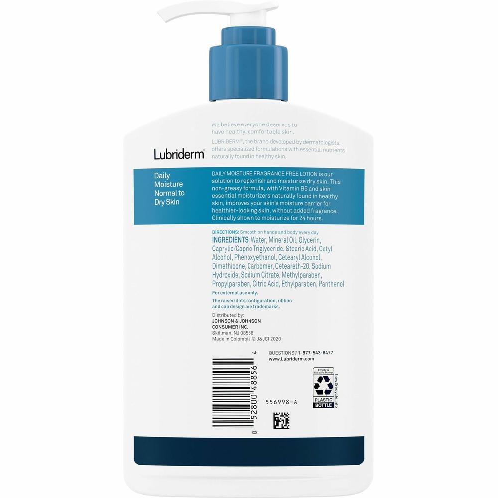 Lubriderm Daily Moisture Lotion - Lotion - 16 fl oz - For Dry, Normal Skin - Applicable on Body - Moisturising, Non-greasy, Fragrance-free, Absorbs Quickly - 12 / Carton. Picture 6