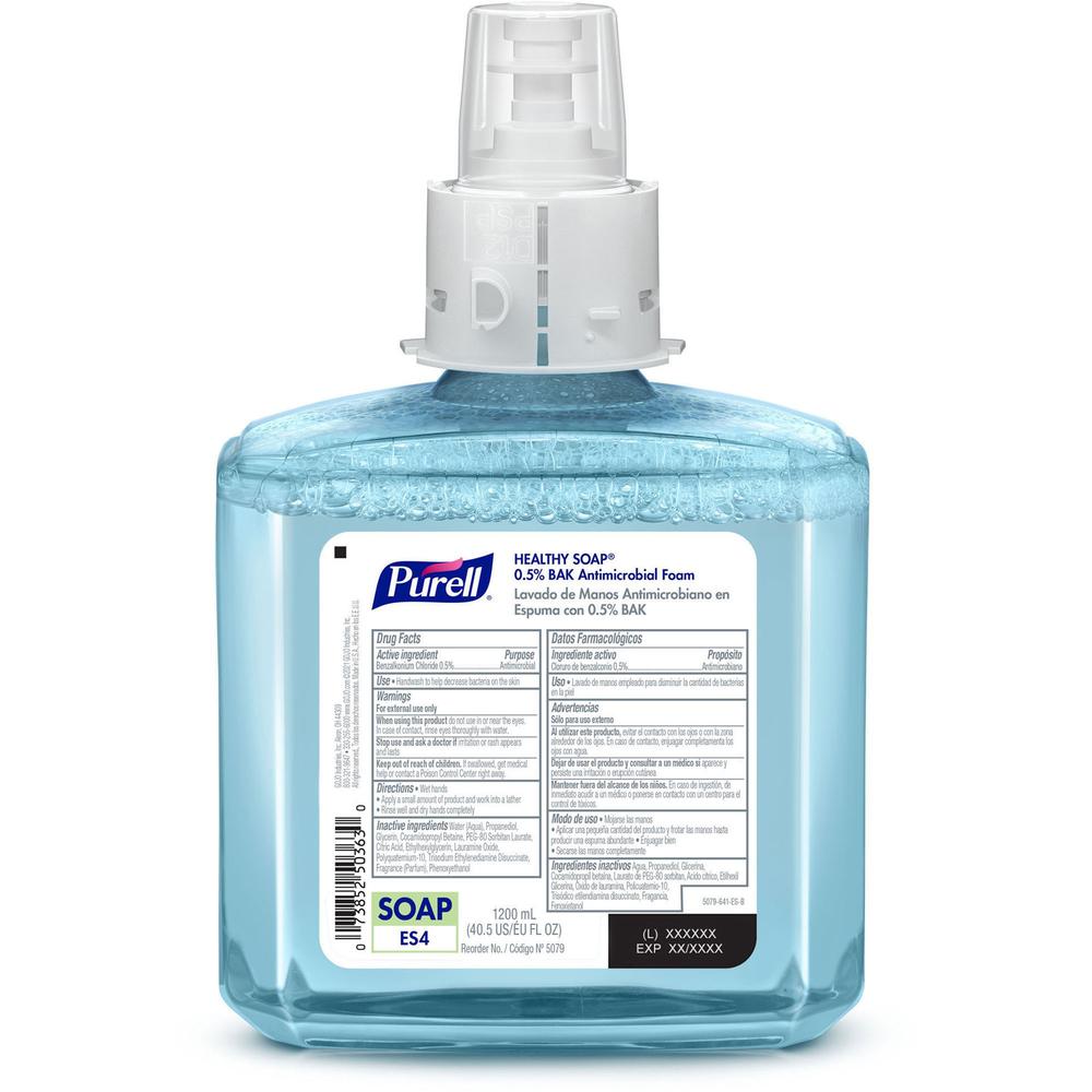 PURELL&reg; HEALTHY SOAP&trade; ES4 0.5% BAK Antimicrobial Foam Refill - 40.6 fl oz (1200 mL) - Hand, Skin - Moisturizing - Blue - Bio-based, Dye-free - 2 / Carton. Picture 2