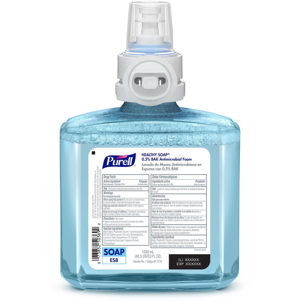 PURELL&reg; ES8 HEALTHY SOAP&trade; 0.5% BAK Antimicrobial Foam - 40.6 fl oz (1200 mL) - Kill Germs - Hand, Skin - Moisturizing - Blue - Dye-free, Bio-based - 2 / Carton. Picture 2