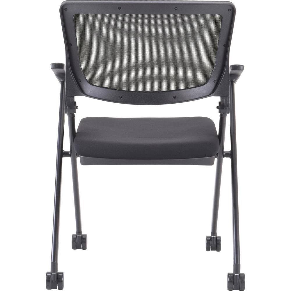 Lorell Mobile Mesh Back Nesting Chairs with Arms - Black Fabric Seat - Metal Frame - 2 / Carton. Picture 4
