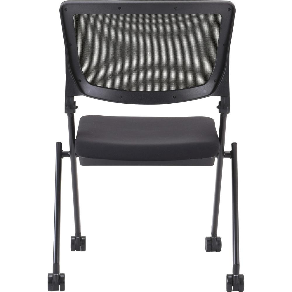 Lorell Mobile Mesh Back Nesting Chairs - Black Fabric Seat - Metal Frame - 2 / Carton. Picture 8