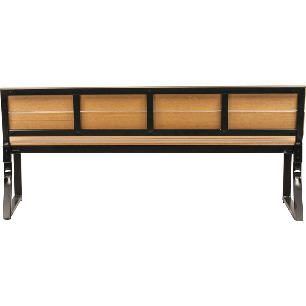 Lorell Faux Wood Outdoor Bench With Backrest - Teak Faux Wood Seat - Teak Faux Wood Back - 1 Each. Picture 4