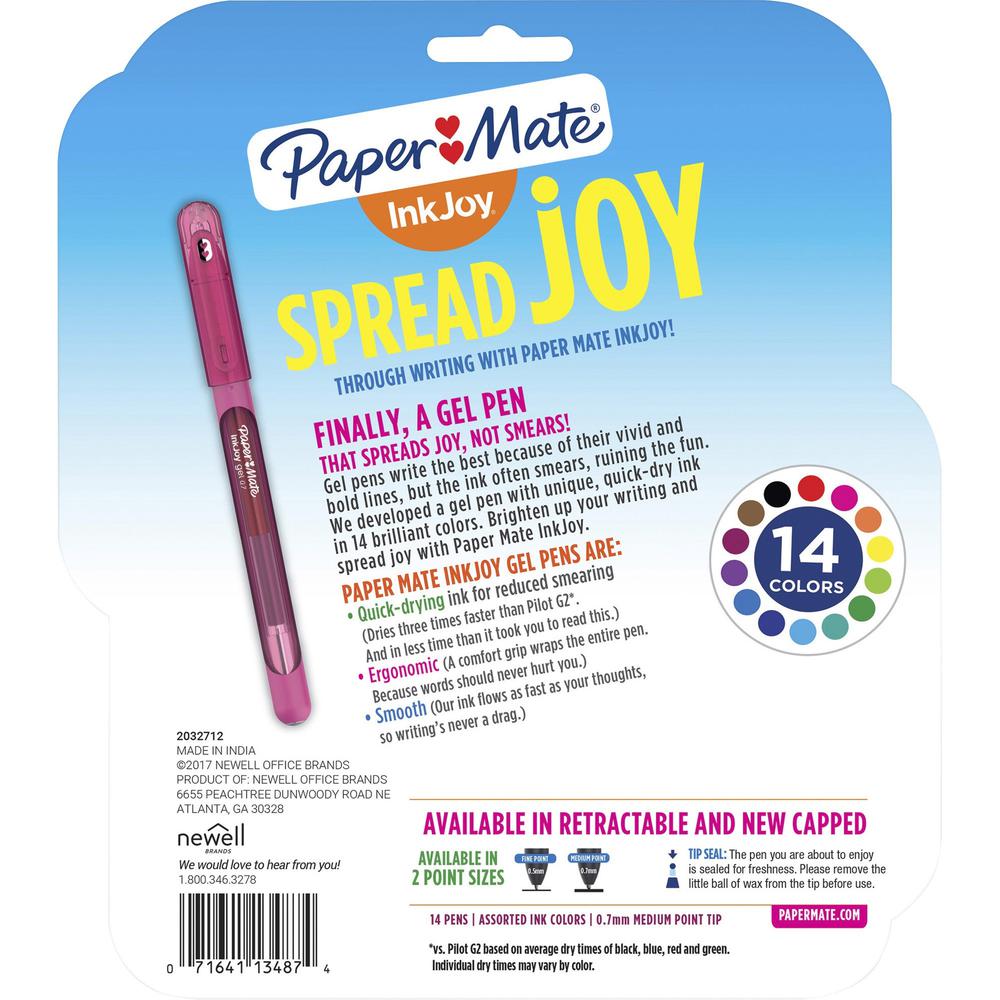 Paper Mate InkJoy Gel Stick Pens - Medium Pen Point - Assorted Gel-based Ink - 14 / Pack. Picture 5