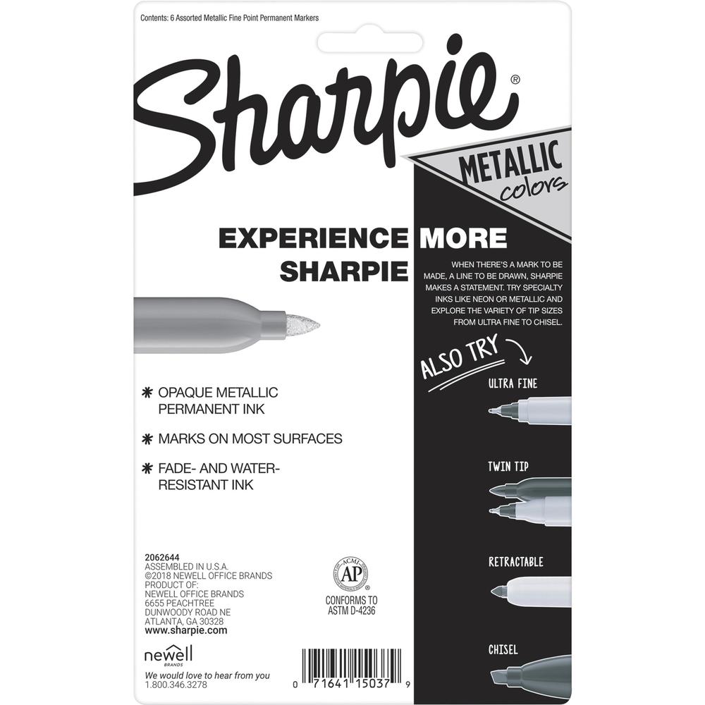 Sharpie Metallic Permanent Marker - Fine Pen Point - Bold Marker PointAlcohol Based Ink - 6 / Set. Picture 3